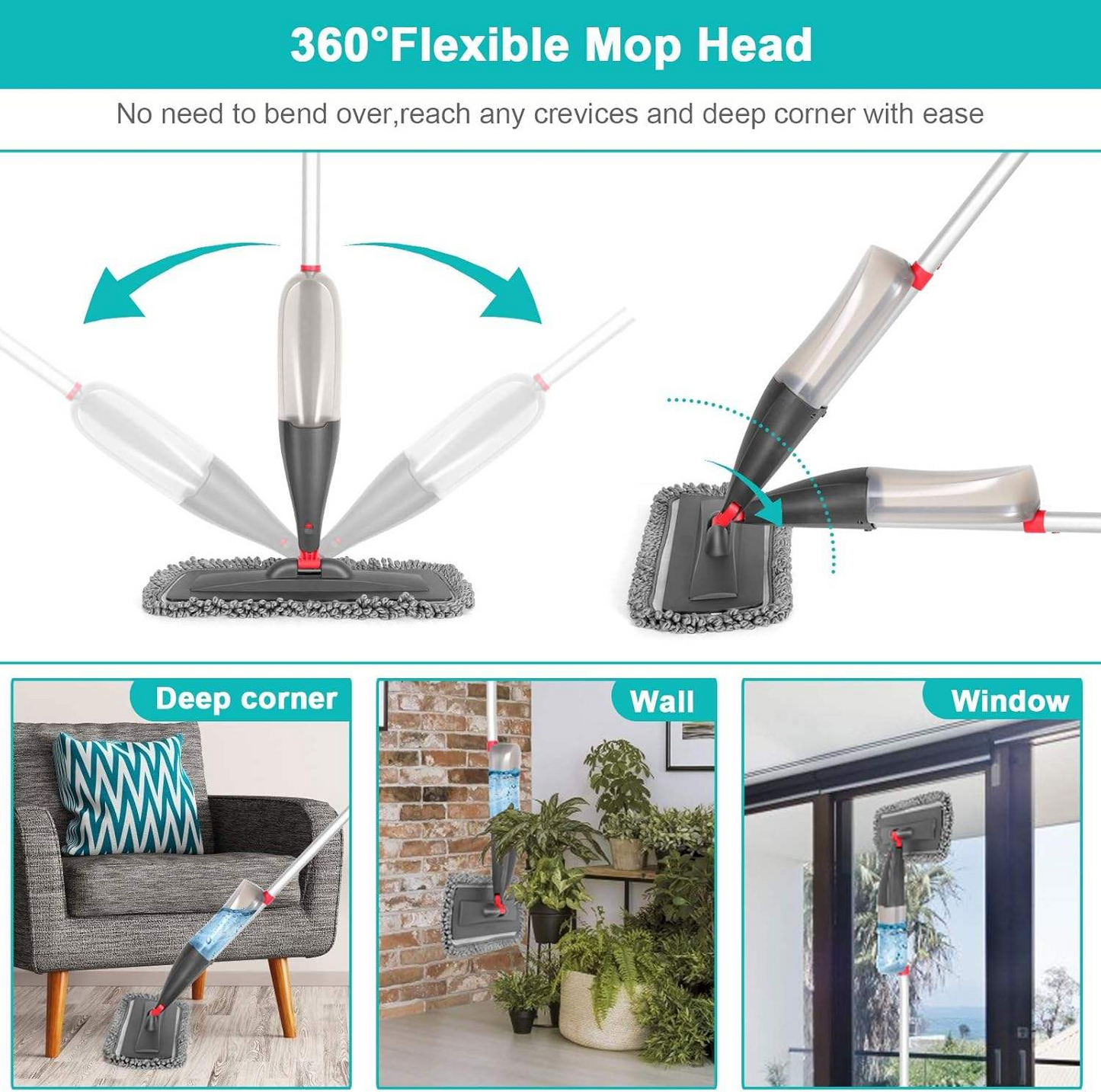 Modern Microfiber Spray Mop – Water Spray Floor Cleaner with 3 Mop Heads & Easy Lazy Cleaning Design