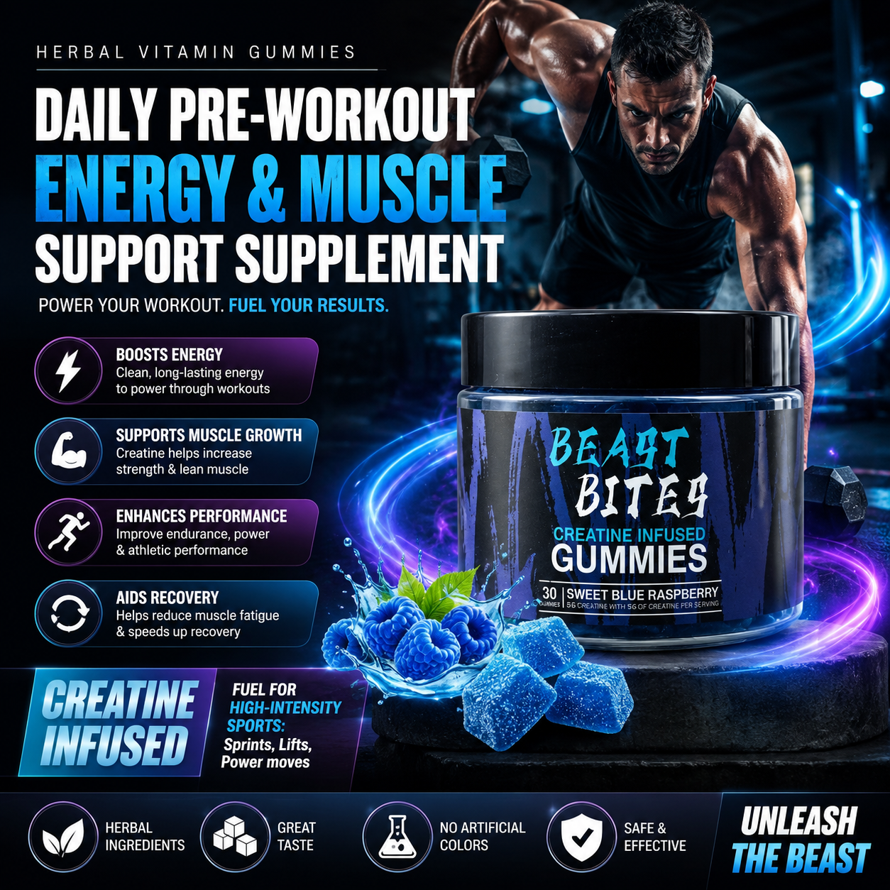 Herbal Vitamin Gummies – Daily Pre Workout Energy & Muscle Support Supplement